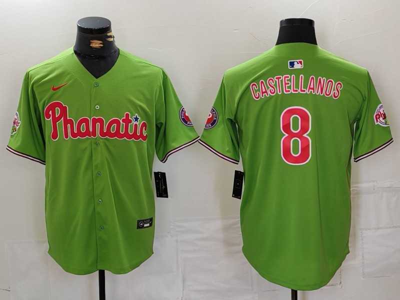 Mens Philadelphia Phillies #8 Nick Castellanos Green With Patch Stitched Cool Base Nike Jersey->philadelphia phillies->MLB Jersey
